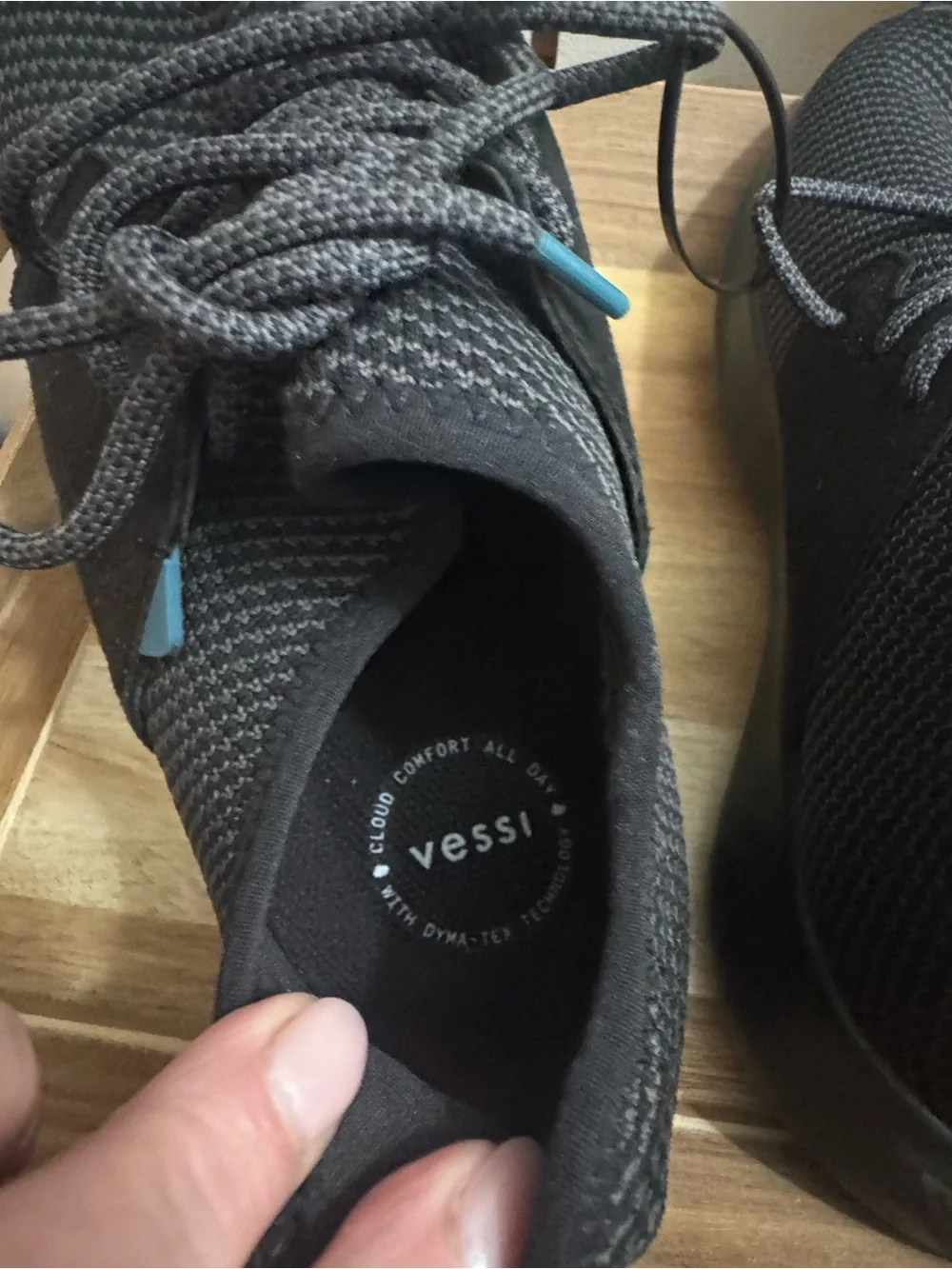Black Knit Lace-Up Athletic Sneakers with Teal Accents